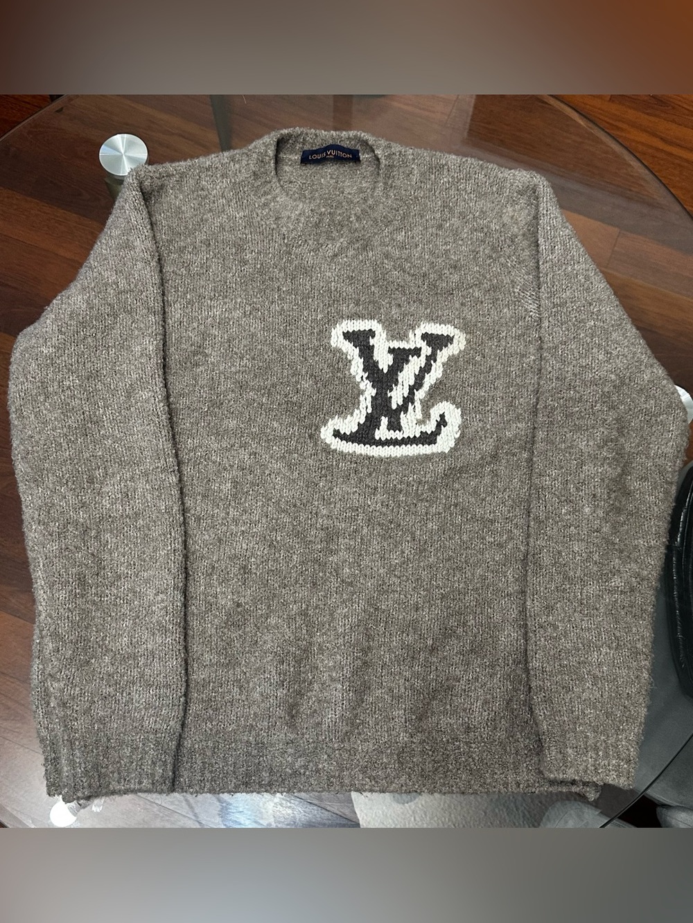 Louis Vuitton LV Intarsia Boucle Knit Sweater Grey Sz L AW20